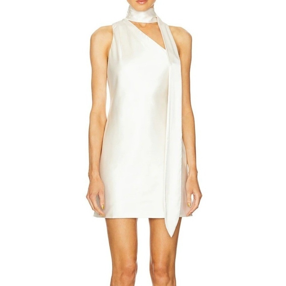 REVOLVE Line & Dot NWT‎ Gloss Scarf Mini Dress Ivory Satin One Shoulder Bridal M